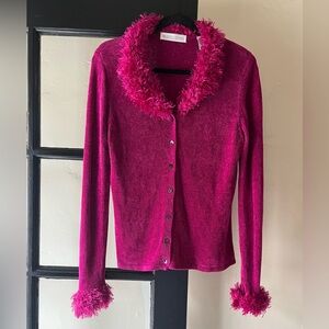 Rad 90’s Valerie Stevens Bright Fuchsia Soft Chenille & Faux Fur Cardigan